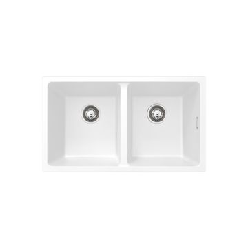 Kuro Granite 34L/34L Double Bowl Kitchen Sink, Matte White by Fienza