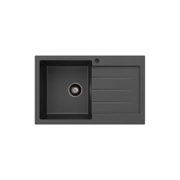 Kuro Granite 32L Single Kitchen Sink with Drainer, Left Bowl, Matte Black by Fienza