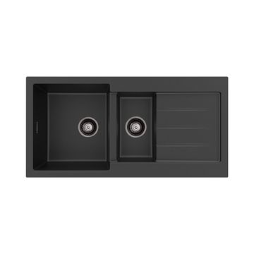 Kuro Granite32L/14L Double Kitchen Sink with Drainer, Matte Black by Fienza