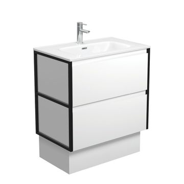 Joli Amato 750 Satin White Vanity On Kick, Matte Black Frames by Fienza