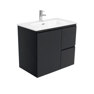 Joli Fingerpull Satin Black 750 Wall-Hung Vanity by Fienza