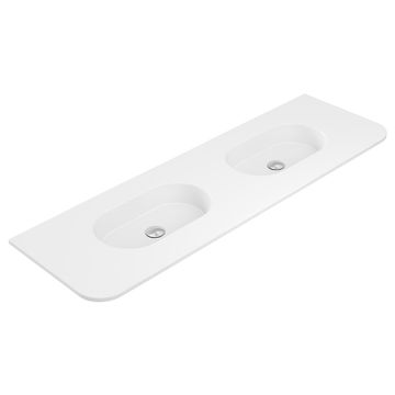 Lola Matte Full Depth Curved Ceramic Basin Top Double Bowl 1500mm 1TH by Fienza