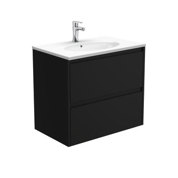 Rotondo Amato 750 Satin Black Wall-Hung Vanity by Fienza