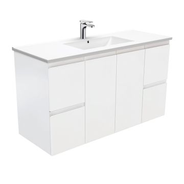 Dolce Fingerpull Satin White 1200 Wall-Hung Vanity by Fienza