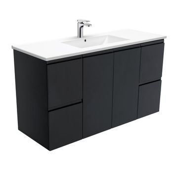 Dolce Fingerpull Satin Black 1200 Wall-Hung Vanity by Fienza