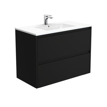 Dolce Amato 900 Satin Black Wall-Hung Vanity by Fienza