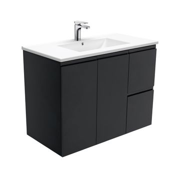 Dolce Fingerpull Satin Black 900 Wall-Hung Vanity by Fienza