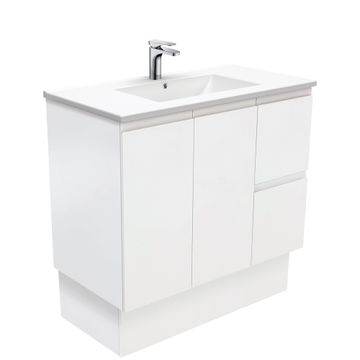 Dolce Fingerpull Satin White 900 Vanity On Kickboard by Fienza
