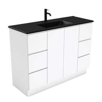 Dolce Matte Black Fingerpull Gloss White 1200 Vanity On Kickboard by Fienza