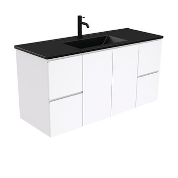Dolce Matte Black Fingerpull Gloss White 1200 Wall-Hung Vanity by Fienza