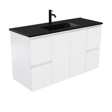 Dolce Matte Black Fingerpull Satin White 1200 Wall-Hung Vanity by Fienza