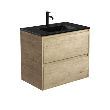 Dolce Matte Black Amato 750 Scandi Oak Wall-Hung Vanity by Fienza