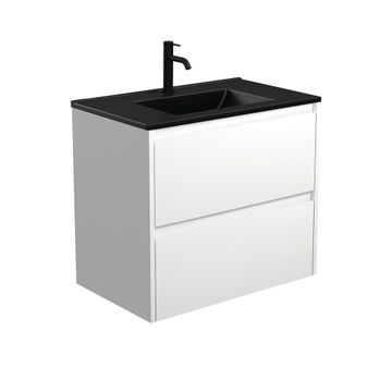 Dolce Matte Black Amato 750 Satin White Wall-Hung Vanity by Fienza