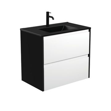 Dolce Matte Black Amato 750 Satin White Wall-Hung Vanity, Satin Black Panels by Fienza