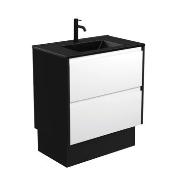 Dolce Matte Black Amato 750 Satin White Vanity On Kick, Satin Black Panels by Fienza