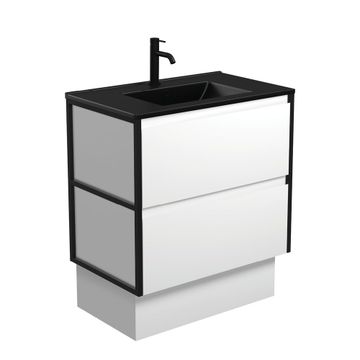 Dolce Matte Black Amato 750 Satin White Vanity On Kick, Matte Black Frames by Fienza