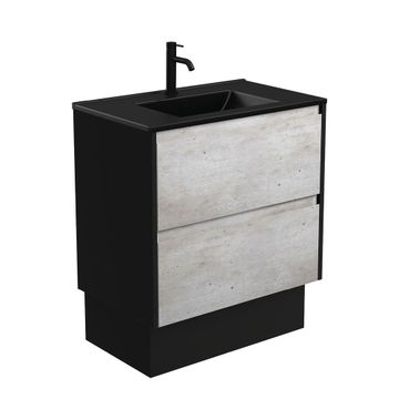 Dolce Matte Black Amato 750 Industrial Vanity On Kick, Satin Black Panels by Fienza