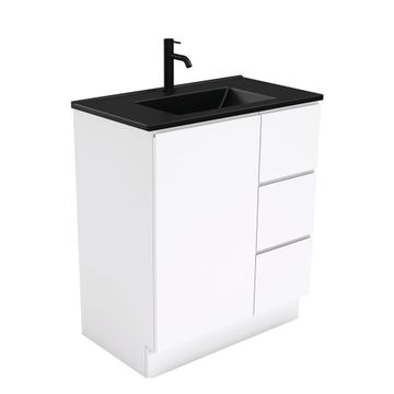 Dolce Matte Black Fingerpull Gloss White 750 Vanity On Kickboard by Fienza