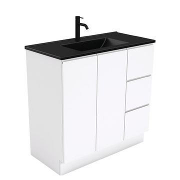 Dolce Matte Black Fingerpull Gloss White 900 Vanity On Kickboard by Fienza