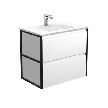 Vanessa Amato 750 Satin White Wall-Hung Vanity, Matte Black Frames by Fienza