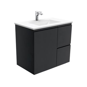 Vanessa Fingerpull Satin Black 750 Wall-Hung Vanity by Fienza
