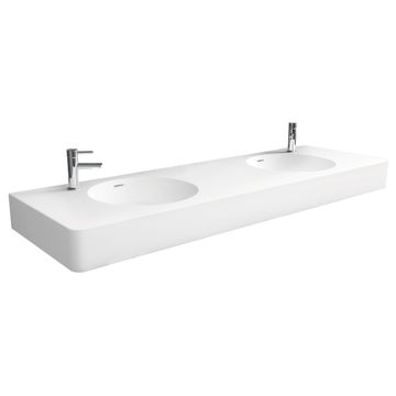 Encanto 1400 Solid Surface Wall Basin, Double Bowl, 2 Tap Holes by Fienza - view 2
