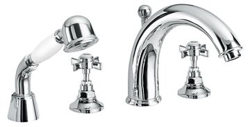 Canterbury 30 Four-hole deck-mounted bath mixer with diverter and shower set by Fir Italia