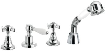 Canterbury 30 Four-hole deck-mounted bath mixer with diverter and shower set, without spout by Fir Italia