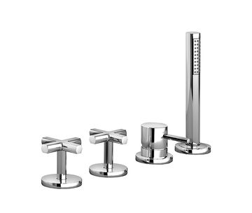 Eveleen 39 Four-hole deck-mounted bath mixer, with taps for filling the tub and mixer for anti-limescale hand shower by Fir Italia