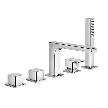 Daily 44 Five-hole deck-mounted bath mixer, with taps for spout and mixer for anti-limescale hand shower by Fir Italia