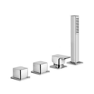 Daily 44 Four-hole deck-mounted bath mixer, with taps for filling the tub and mixer for anti-limescale hand shower by Fir Italia