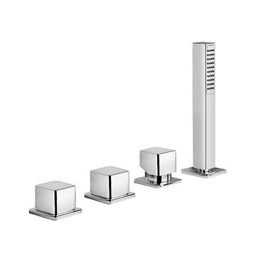 Daily Cube 45 Four-hole deck-mounted bath mixer, with taps for filling the tub and mixer for anti-limescale hand shower by Fir Italia