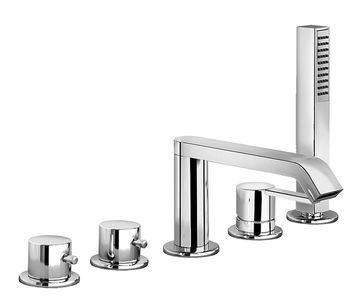 Sweet 46 Five-hole deck-mounted bath mixer, with taps for spout and mixer for anti-limescale hand shower by Fir Italia
