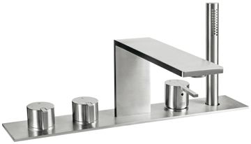 LifeSteel 59  Deck mounted bath mixer, with taps for spout and mixer for anti-limescale hand shower by Fir Italia