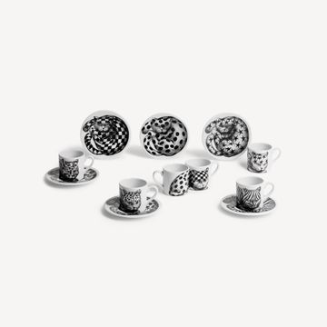 Set of 6 coffee cups High Fidelity black/white by Fornasetti