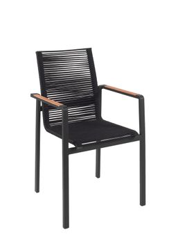 Aruba stacking chair alu black teak armrest by Gescova