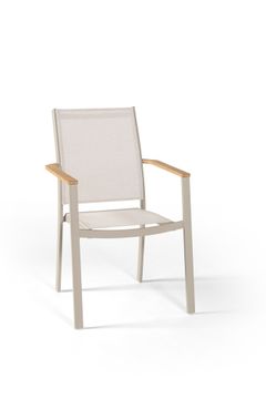 Brisbane stacking chair alu linnen text sand by Gescova