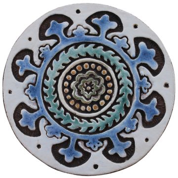 Ceramic wall art circles Suzani #3 Matt blue SET3 by G Vega - view 4