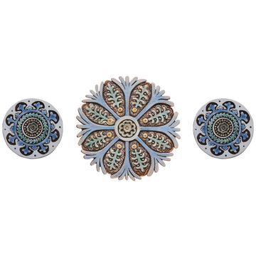 Ceramic wall art circles Suzani #3 Matt blue SET3 by G Vega