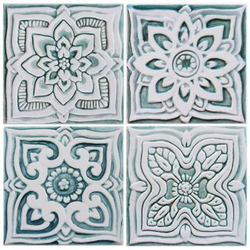 Handmade tile aqua white mandala #3 [15cm/5.9"] by G Vega - view 2