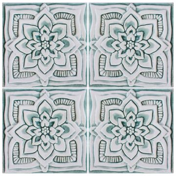 Handmade tile aqua white mandala #3 [15cm/5.9"] by G Vega - view 4