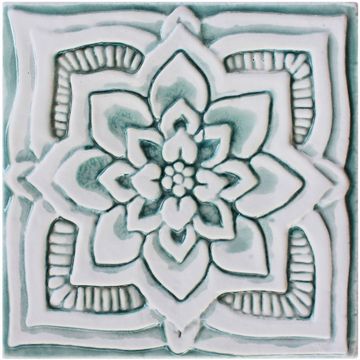 Handmade tile aqua white mandala #3 [15cm/5.9"] by G Vega