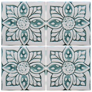Handmade tile aqua white suzani #2 [15cm/5.9"] by G Vega - view 2
