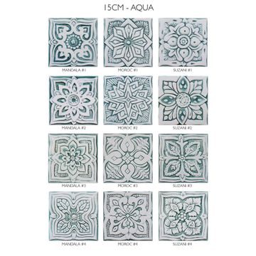 Handmade tile aqua white suzani #2 [15cm/5.9"] by G Vega - view 5