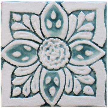 Handmade tile aqua white suzani #2 [15cm/5.9"] by G Vega