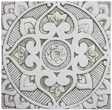 Handmade tile beige white mandala #3 [30cm/11.8"] by G Vega