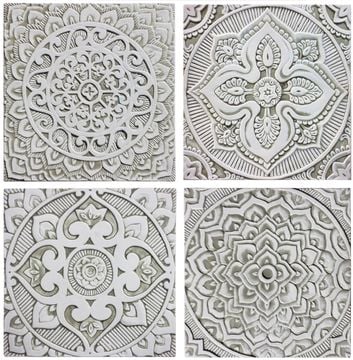 Handmade tile beige white mandala #5 [30cm/11.8"] by G Vega - view 2