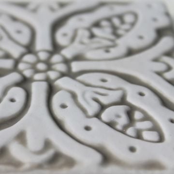 Handmade tile beige white Suzani #2 [10cm/3.9"] by G Vega - view 5