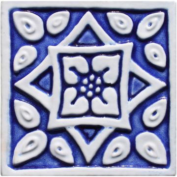 Handmade tile blue white Spanish #3 [10cm/3.9"] by G Vega