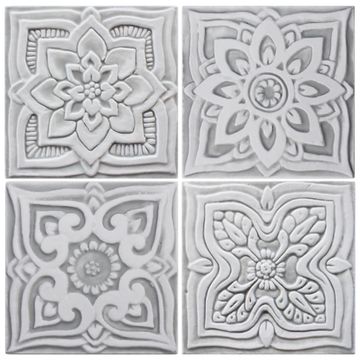 Handmade tile grey mandala #3 [15cm/5.9"] by G Vega - view 3